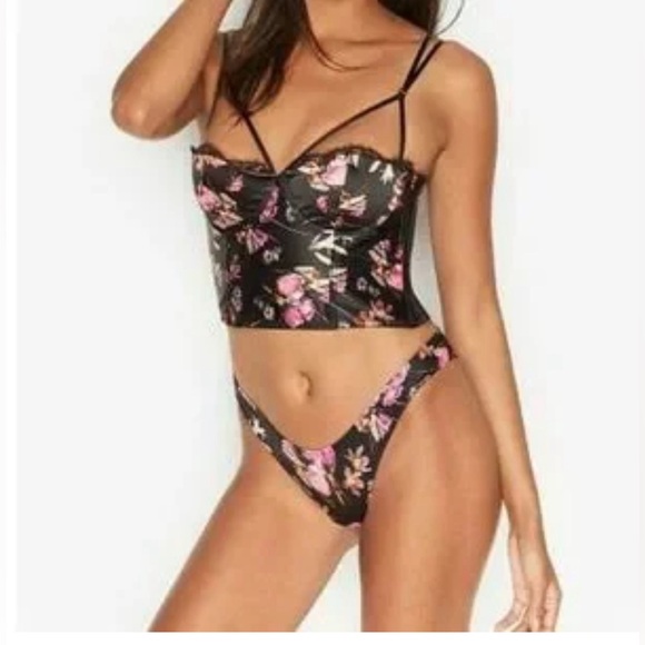 NWT Victoria’s Secret Bustier Size 36DD Floral Satin Black Pink FLORAL GORGEOUS - Picture 3 of 6
